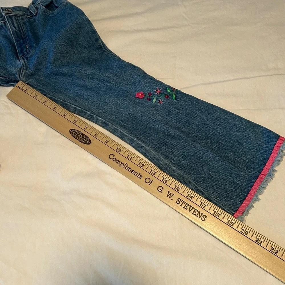 Vtg Y2K Sonoma Jean Co‎ Girls Flare Jeans Denim Embroidered Flower Pink Trim 6X